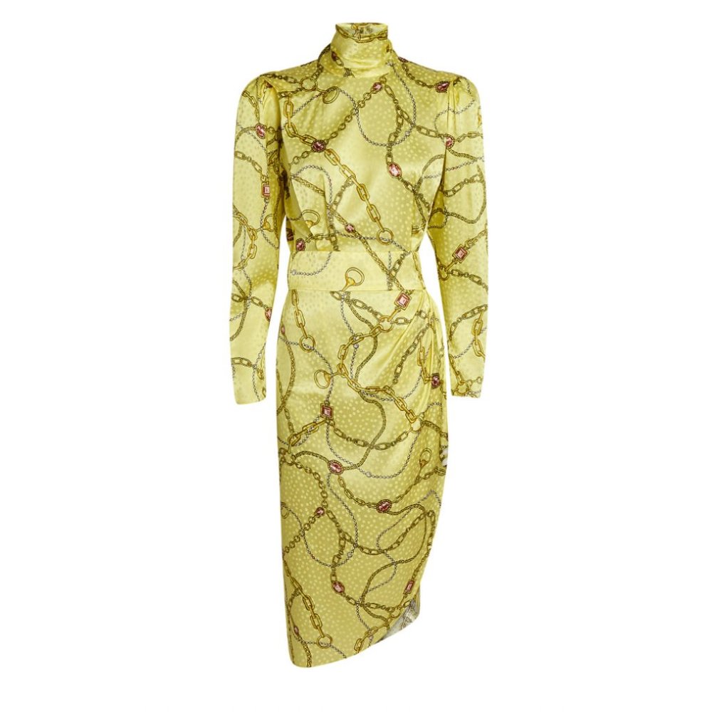 *SOLD* Ronny Kobo Kaira Silk Chain Link Printed Satin Dress NWT - Picture 1 of 15